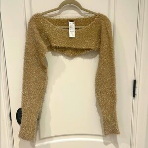Free People Shimmery Gold Fuzzy Sweater Shrug- New!